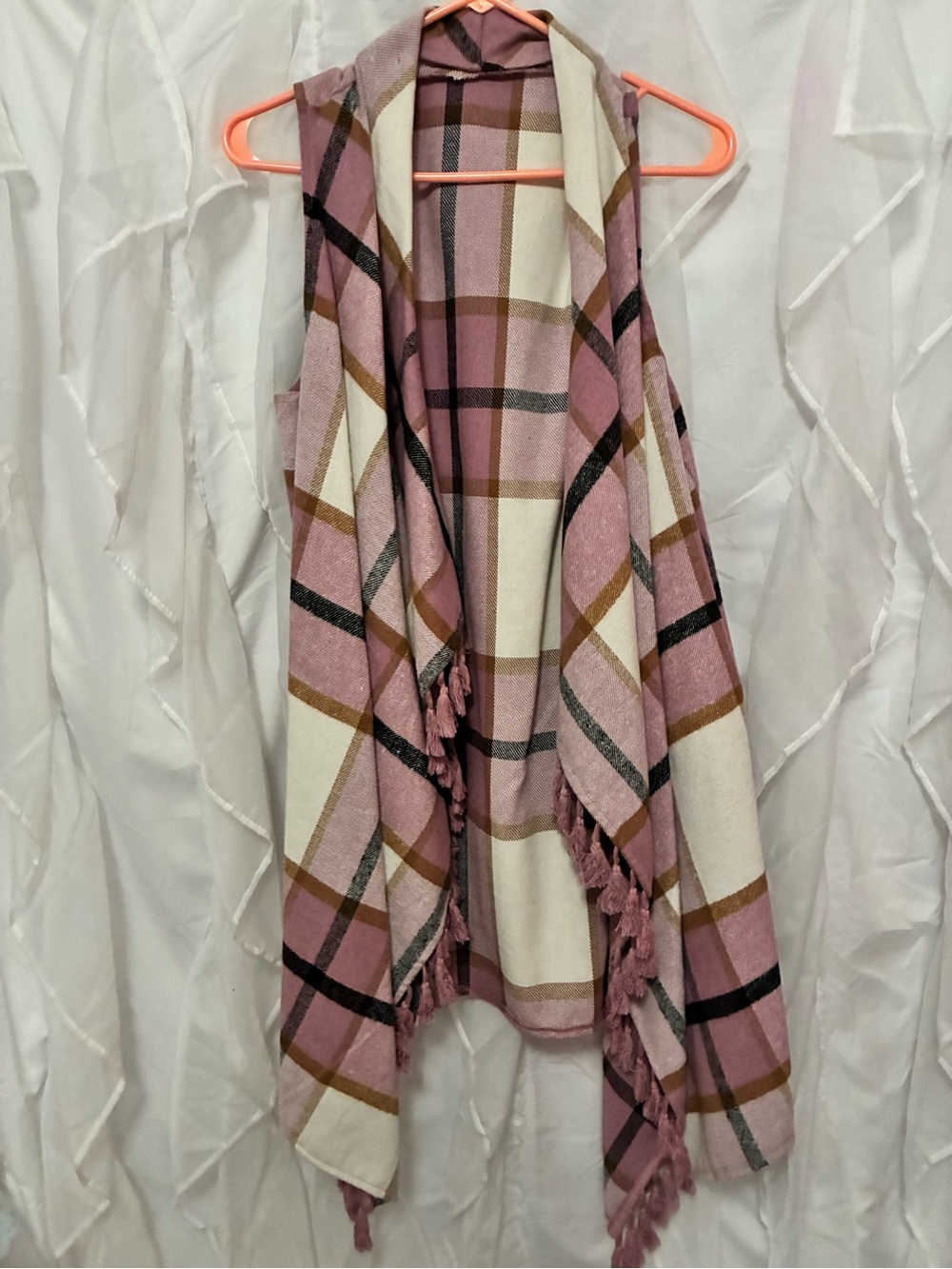 Lavender Plaid Fringe Vest